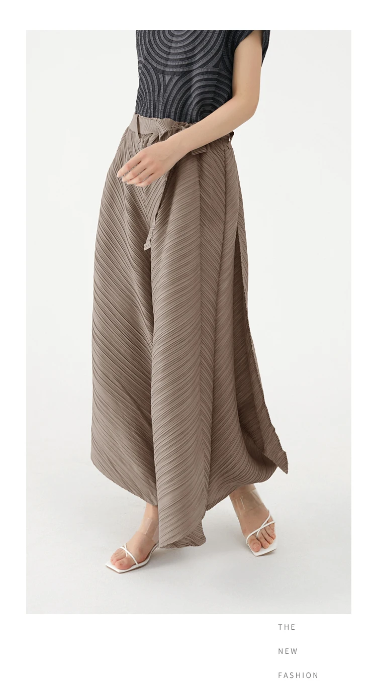 Miyake Pleated Wide Leg Loose Pants Stitching Casual Big Trousers Women Summer Dubai Designer Fashion Belt Aesthetic Clothes