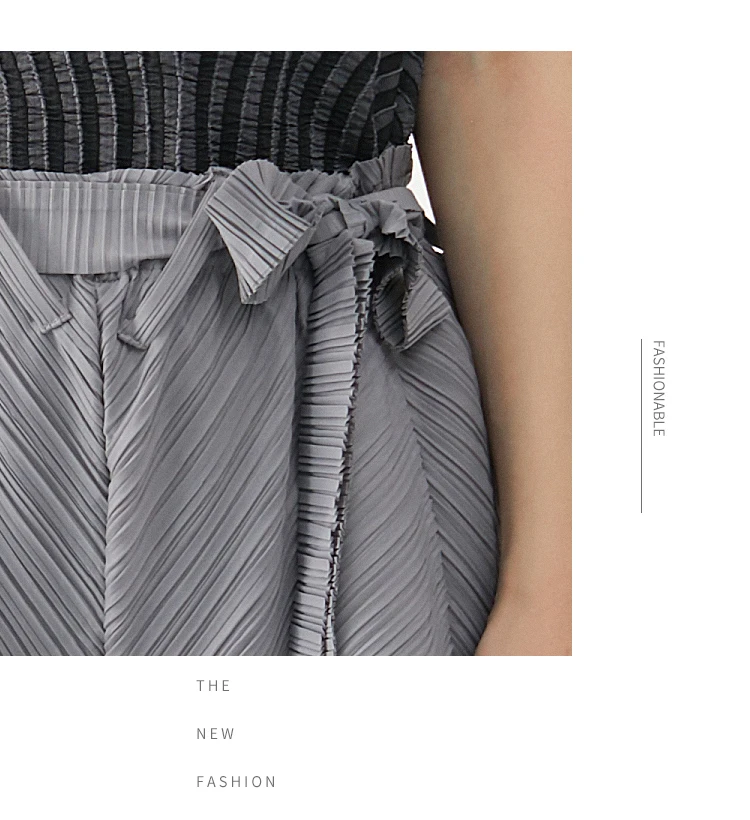 Miyake Pleated Wide Leg Loose Pants Stitching Casual Big Trousers Women Summer Dubai Designer Fashion Belt Aesthetic Clothes