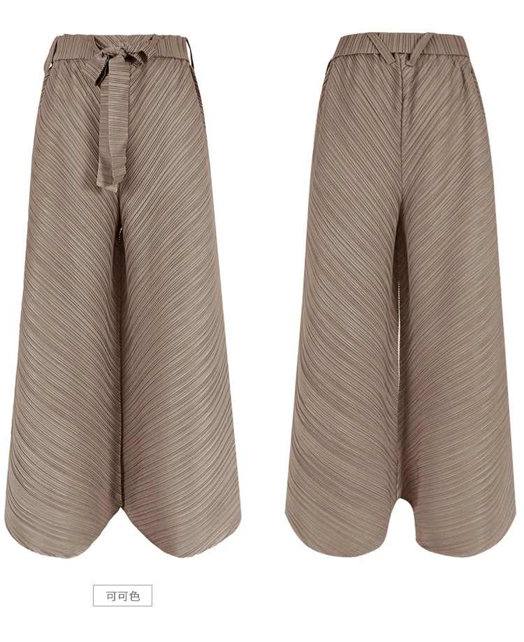 Miyake Pleated Wide Leg Loose Pants Stitching Casual Big Trousers Women Summer Dubai Designer Fashion Belt Aesthetic Clothes