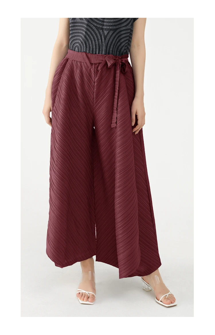Miyake Pleated Wide Leg Loose Pants Stitching Casual Big Trousers Women Summer Dubai Designer Fashion Belt Aesthetic Clothes
