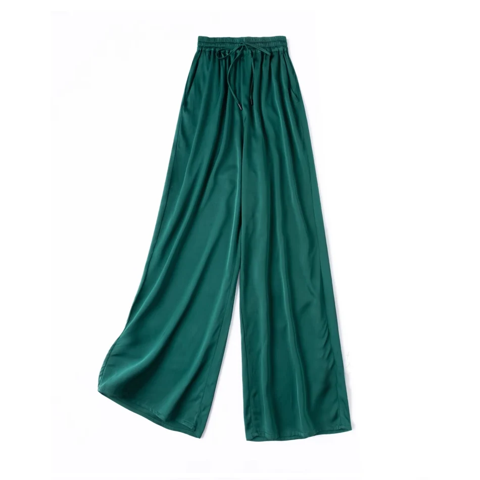 SuyaDream, Wide Leg Pants For Woman, 93%Silk 7%Spandex, Elastic Waist, 2025 Spring Summer Solid Long Trousers, Pink, Blue