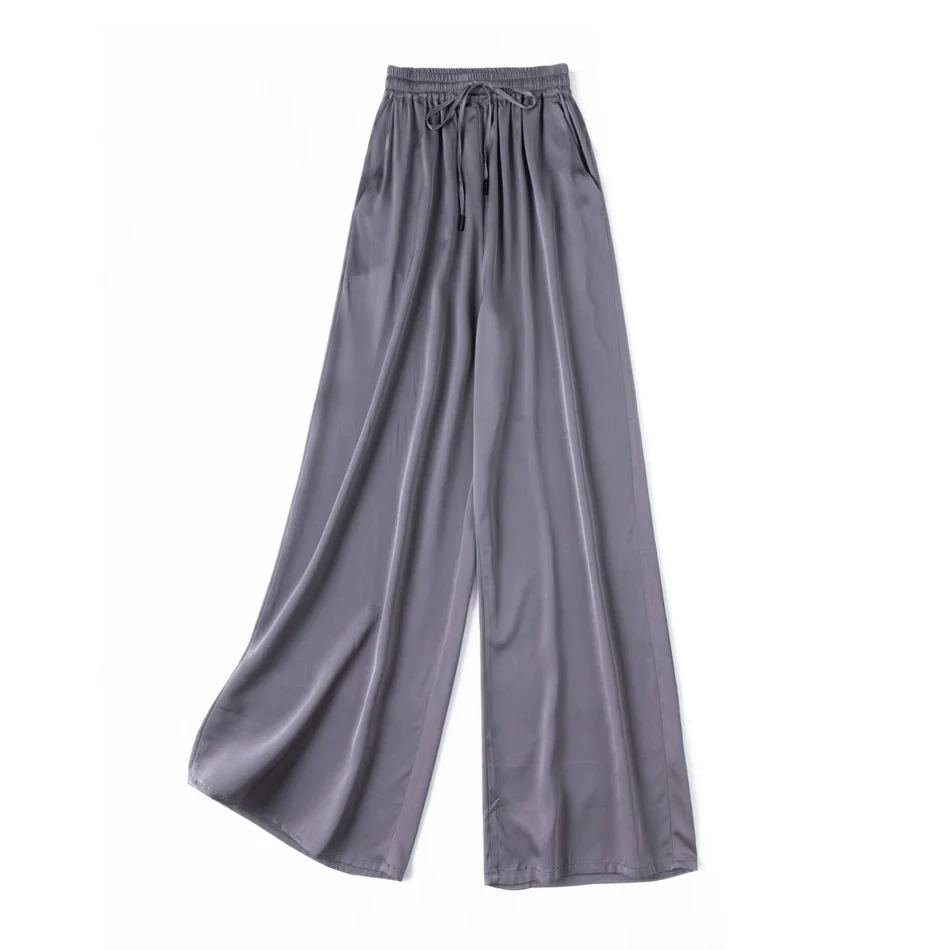 SuyaDream, Wide Leg Pants For Woman, 93%Silk 7%Spandex, Elastic Waist, 2025 Spring Summer Solid Long Trousers, Pink, Blue
