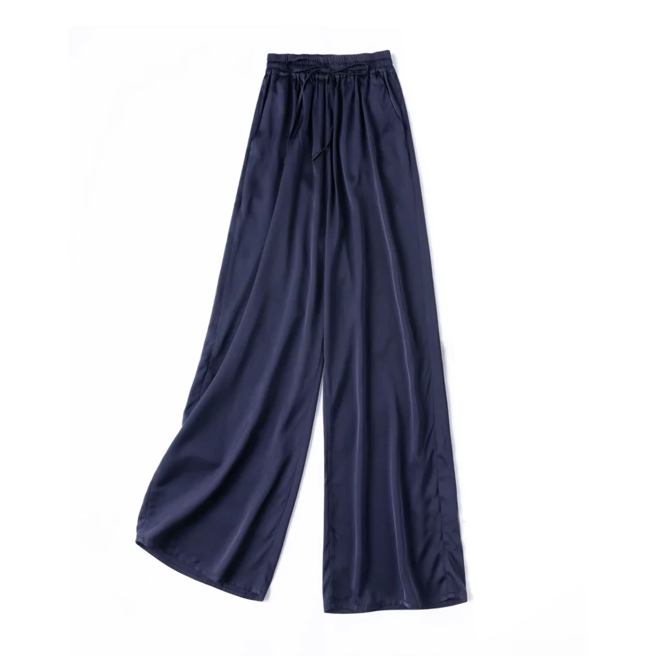 SuyaDream, Wide Leg Pants For Woman, 93%Silk 7%Spandex, Elastic Waist, 2025 Spring Summer Solid Long Trousers, Pink, Blue