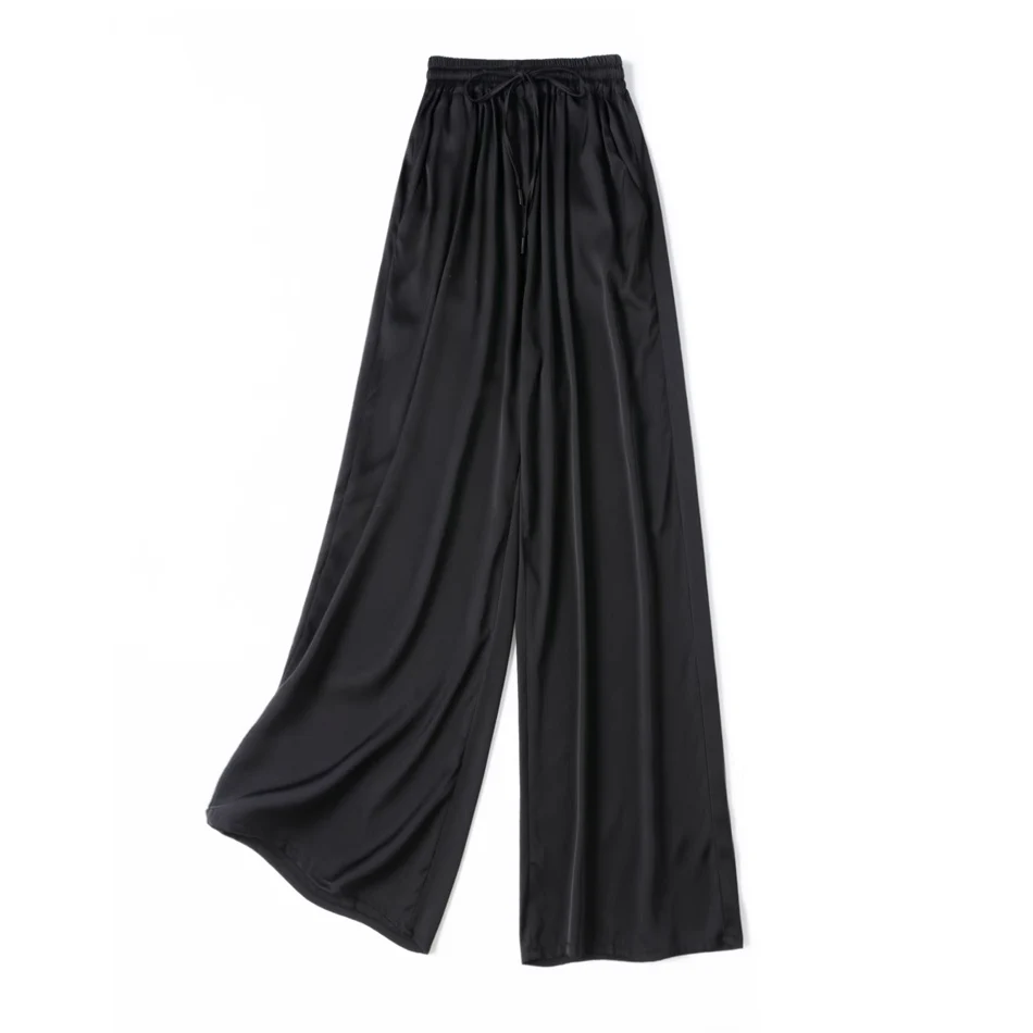 SuyaDream, Wide Leg Pants For Woman, 93%Silk 7%Spandex, Elastic Waist, 2025 Spring Summer Solid Long Trousers, Pink, Blue