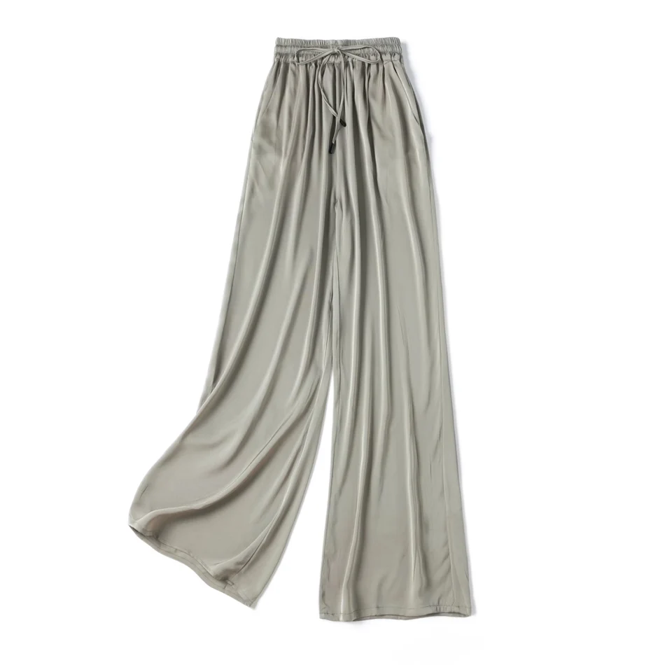 SuyaDream, Wide Leg Pants For Woman, 93%Silk 7%Spandex, Elastic Waist, 2025 Spring Summer Solid Long Trousers, Pink, Blue