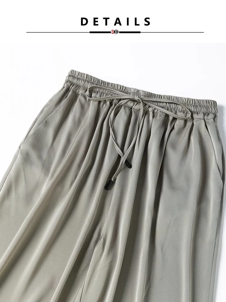 SuyaDream, Wide Leg Pants For Woman, 93%Silk 7%Spandex, Elastic Waist, 2025 Spring Summer Solid Long Trousers, Pink, Blue