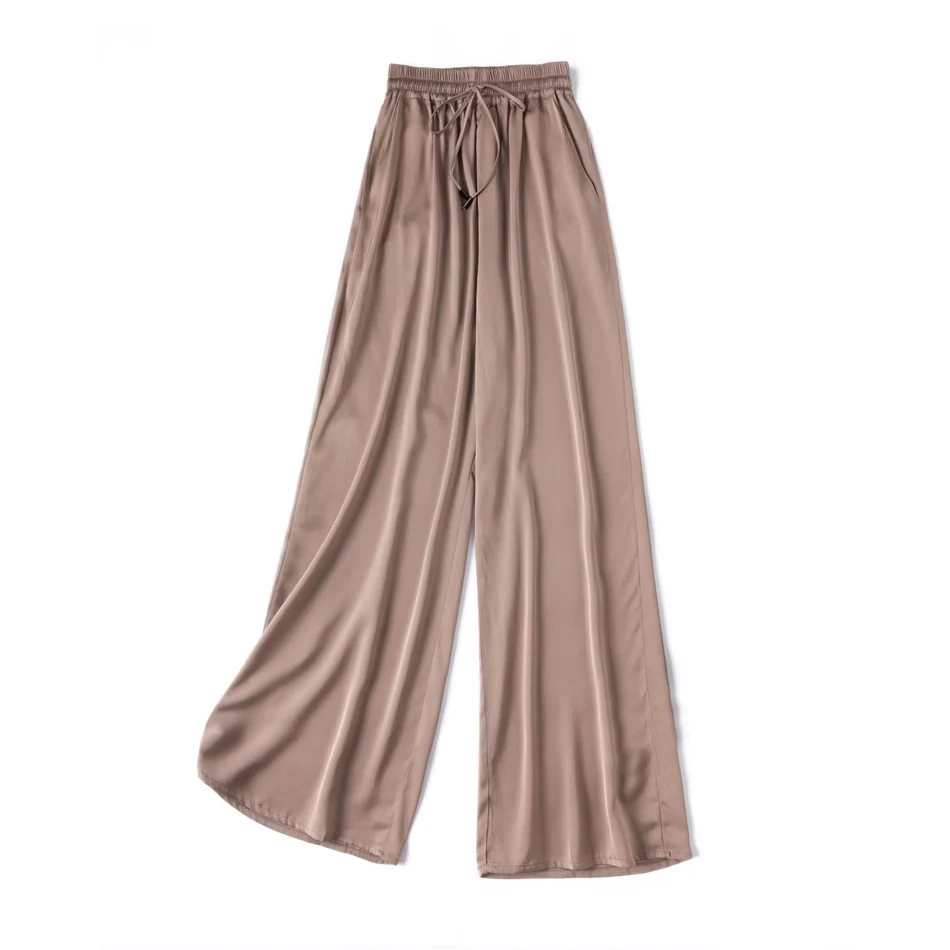 SuyaDream, Wide Leg Pants For Woman, 93%Silk 7%Spandex, Elastic Waist, 2025 Spring Summer Solid Long Trousers, Pink, Blue