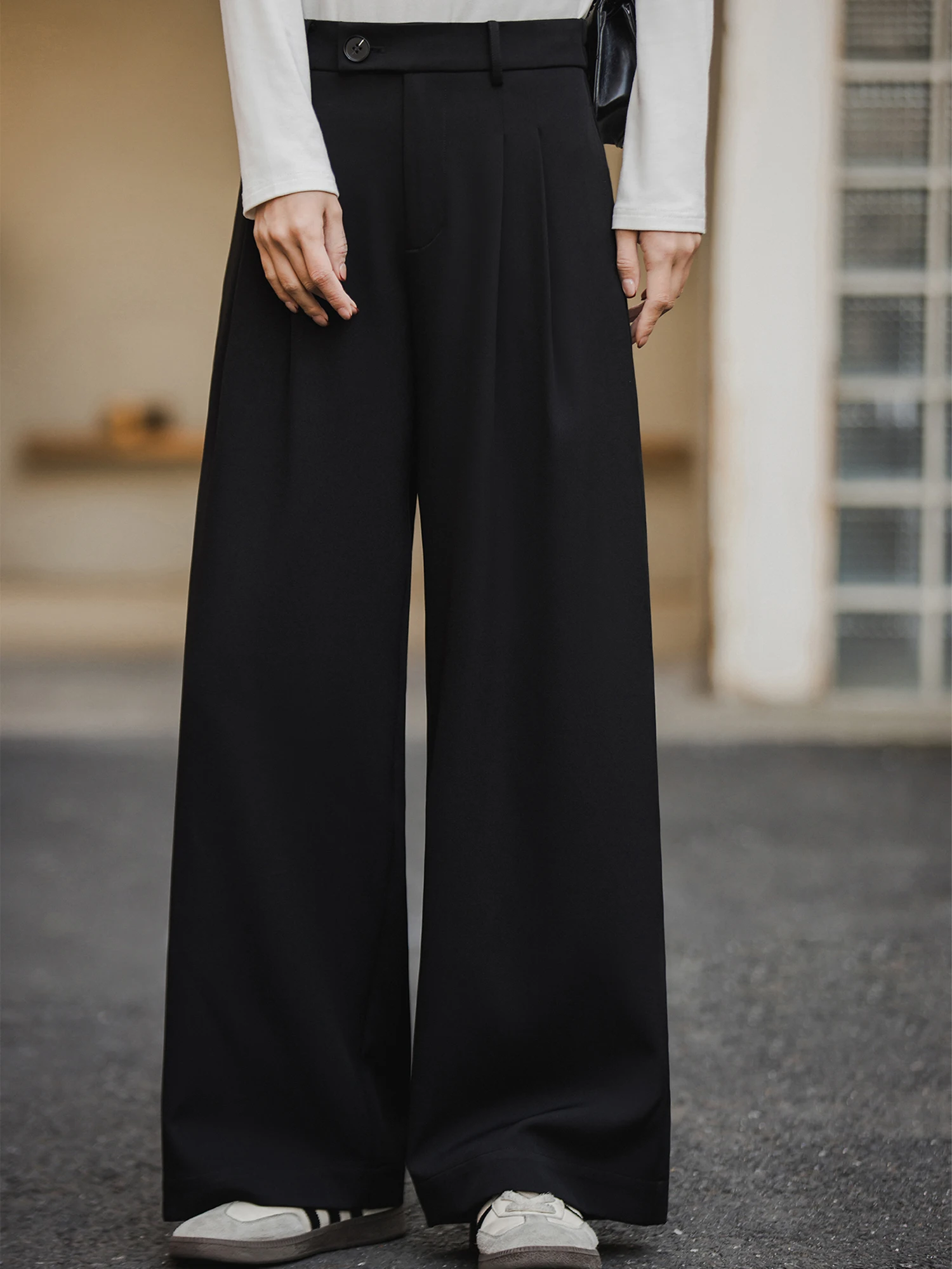 XIAOGULI 2026 Autumn Black Casual Pants Women High Waist Wide Leg Trousers Loose Fit Office Daily Wear Regular Petite 2 Types