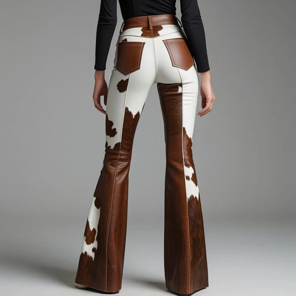 Dairy Cow Printed High Waist Flare Pants for Women Autumn Street Trousers Elastic Waist Comfortable Bodycon Bottoms