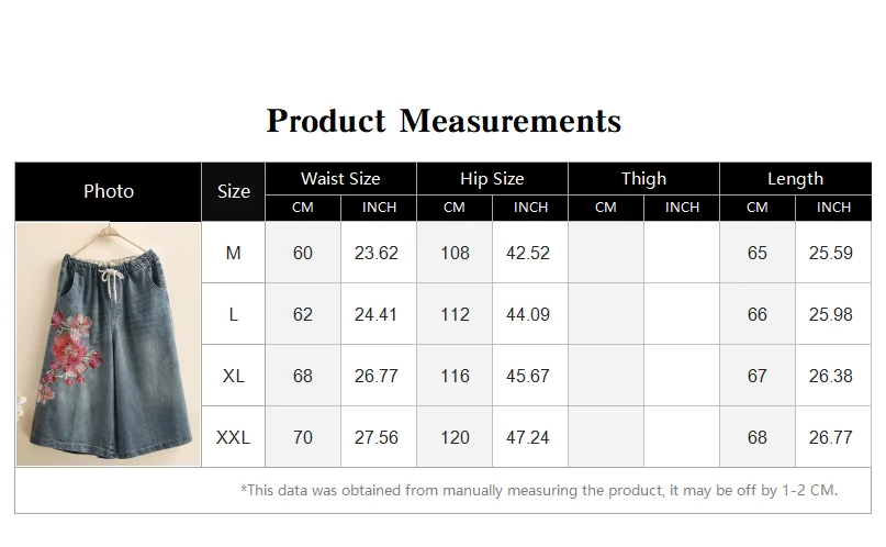Indie Folk Embroidery Denim Vintage Elastic High Waist Loose Wide Leg Women's Pants Calf-Length Pants For Women Clothing Fashion