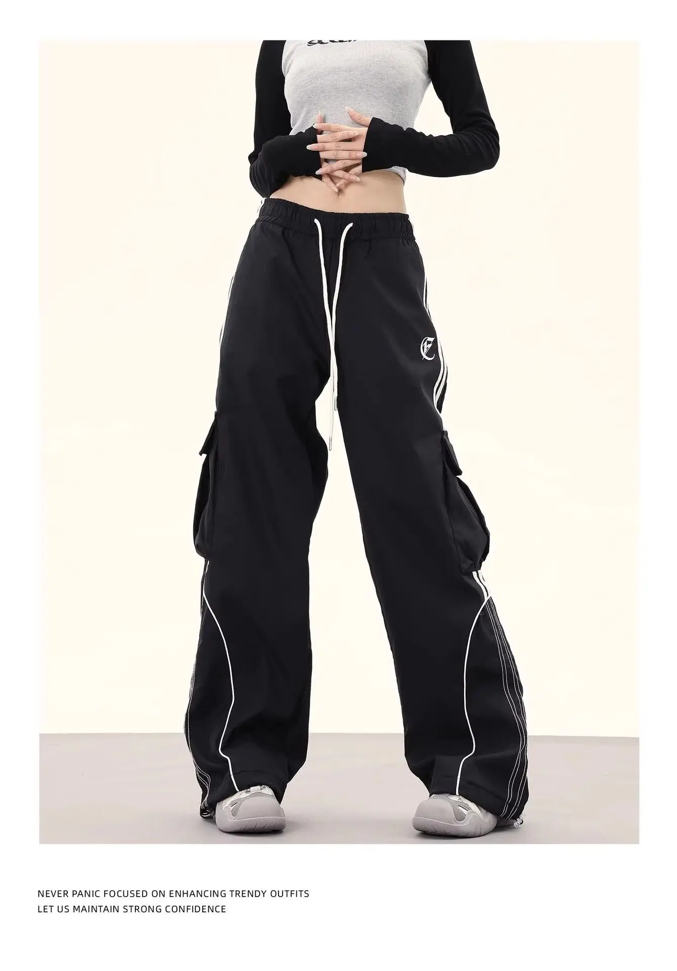 Y2K Cargo Pants Side Striped Women's Korean Style Wide Leg Baggy Trousers Streetwear Autunm Harajuku Hip Hop Balloon Sweatpants