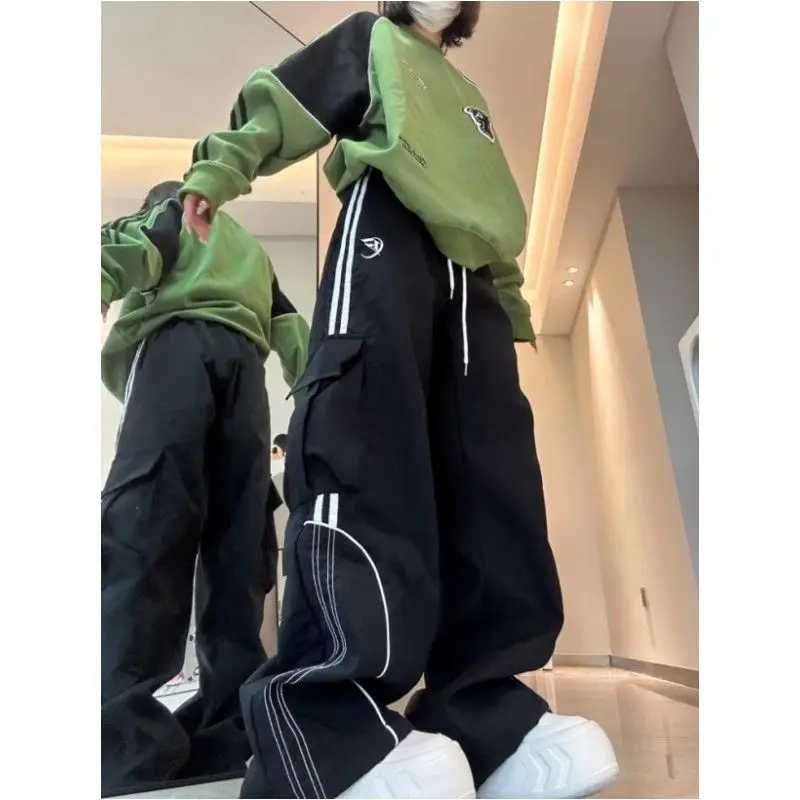 Y2K Cargo Pants Side Striped Women's Korean Style Wide Leg Baggy Trousers Streetwear Autunm Harajuku Hip Hop Balloon Sweatpants