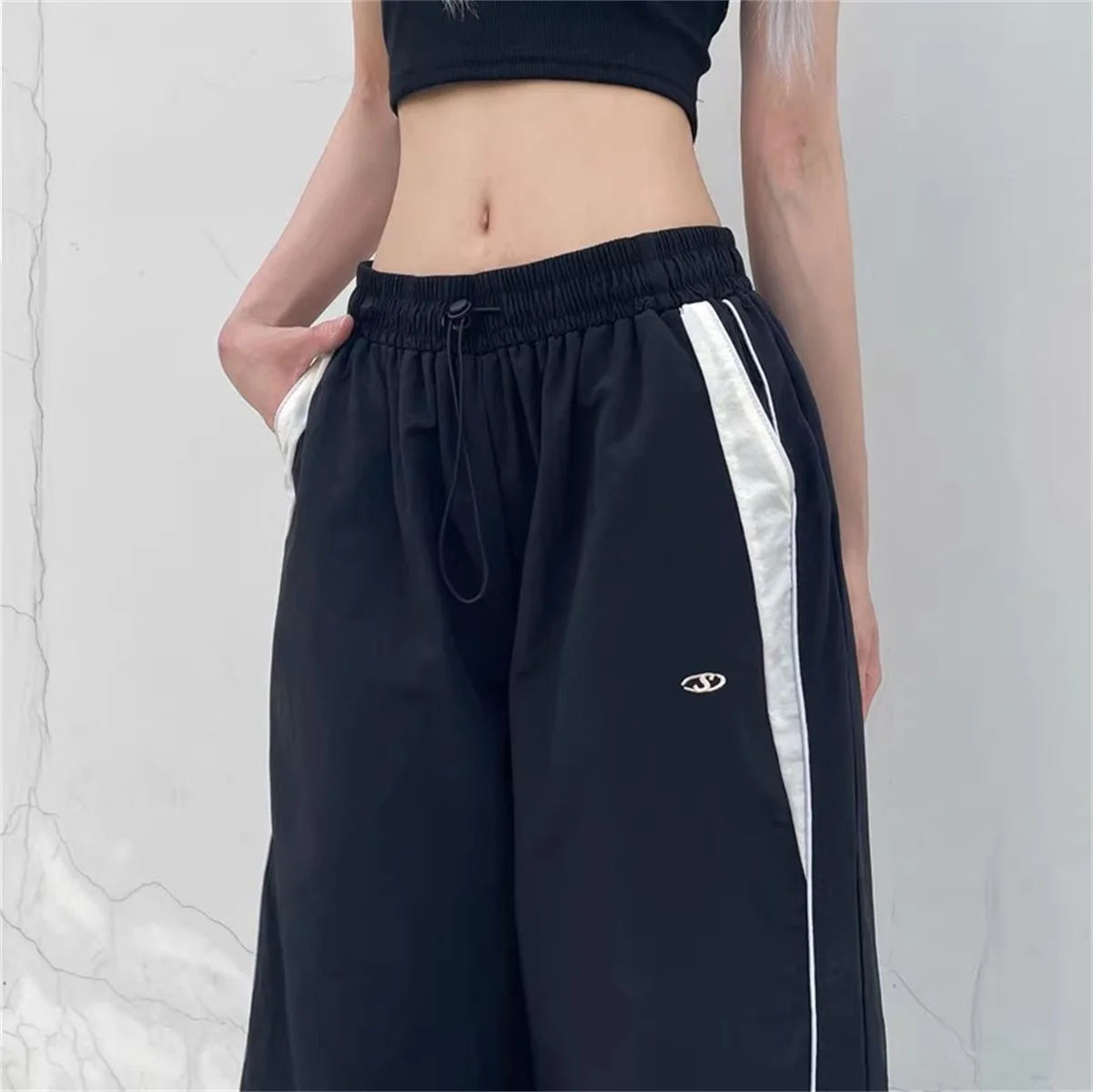 Y2K Cargo Pants Side Striped Women's Korean Style Wide Leg Baggy Trousers Streetwear Autunm Harajuku Hip Hop Balloon Sweatpants