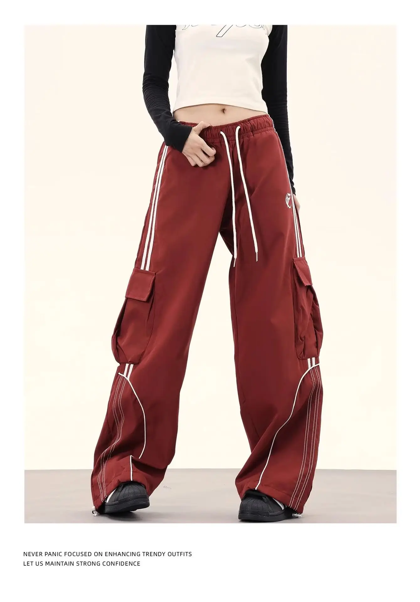 Y2K Cargo Pants Side Striped Women's Korean Style Wide Leg Baggy Trousers Streetwear Autunm Harajuku Hip Hop Balloon Sweatpants