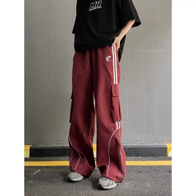 Y2K Cargo Pants Side Striped Women's Korean Style Wide Leg Baggy Trousers Streetwear Autunm Harajuku Hip Hop Balloon Sweatpants