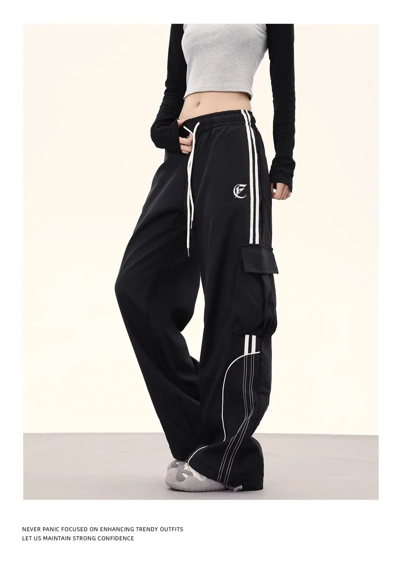 Y2K Cargo Pants Side Striped Women's Korean Style Wide Leg Baggy Trousers Streetwear Autunm Harajuku Hip Hop Balloon Sweatpants