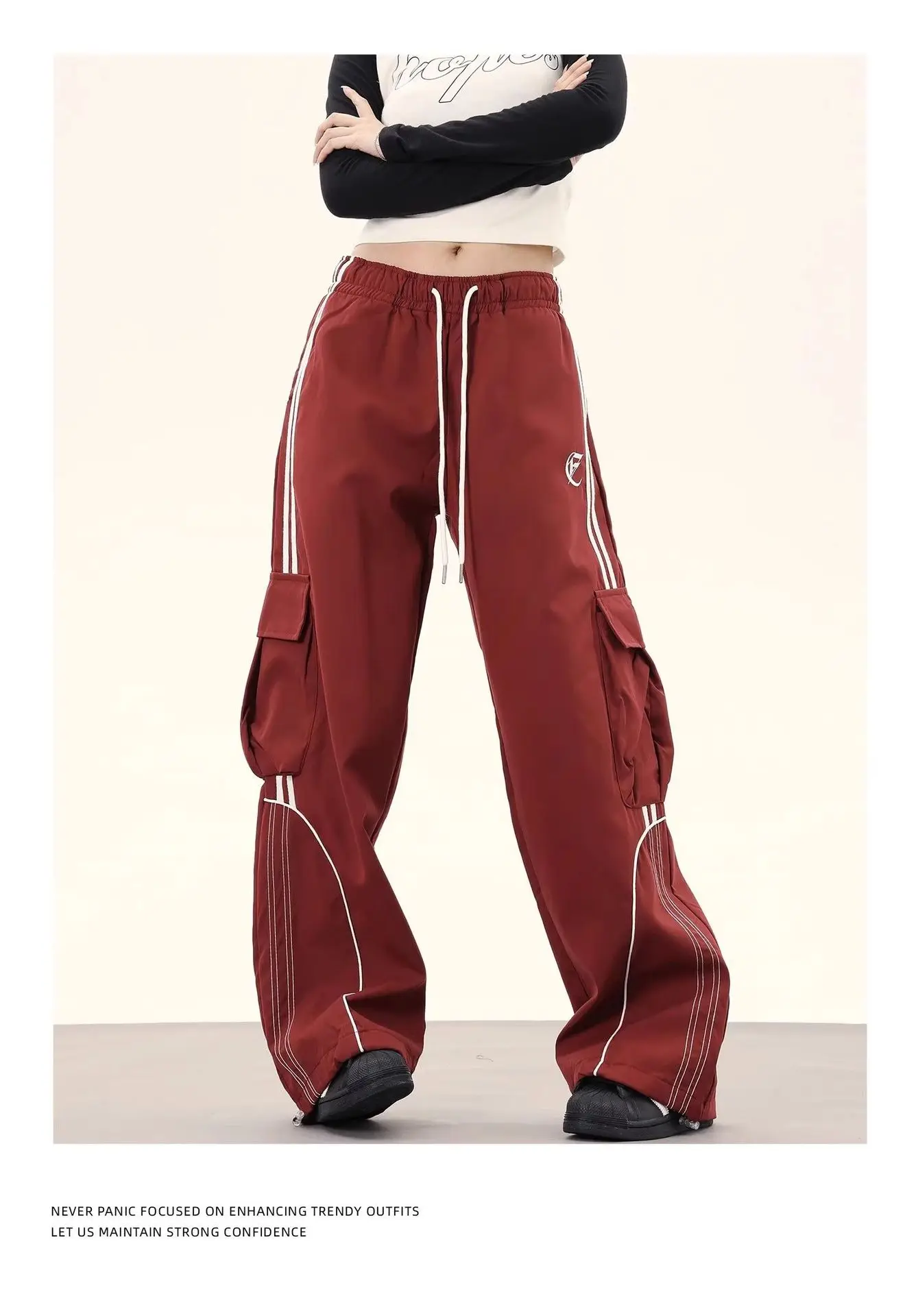 Y2K Cargo Pants Side Striped Women's Korean Style Wide Leg Baggy Trousers Streetwear Autunm Harajuku Hip Hop Balloon Sweatpants