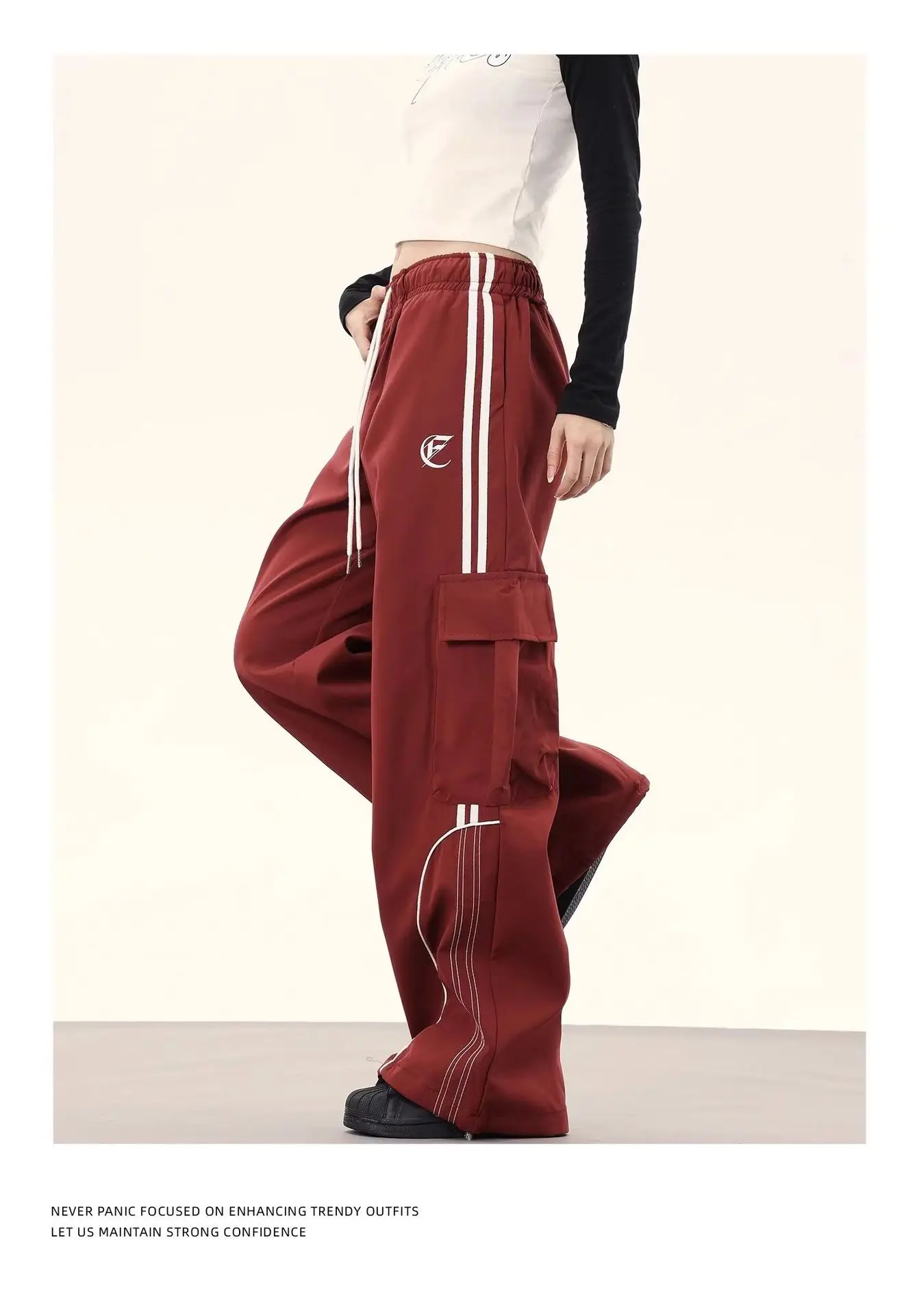 Y2K Cargo Pants Side Striped Women's Korean Style Wide Leg Baggy Trousers Streetwear Autunm Harajuku Hip Hop Balloon Sweatpants