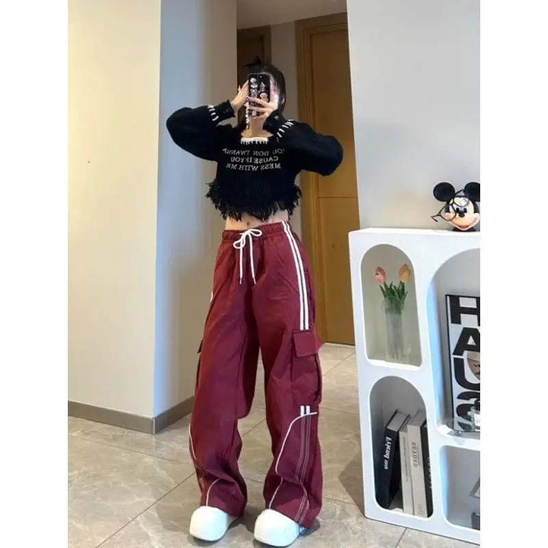 Y2K Cargo Pants Side Striped Women's Korean Style Wide Leg Baggy Trousers Streetwear Autunm Harajuku Hip Hop Balloon Sweatpants