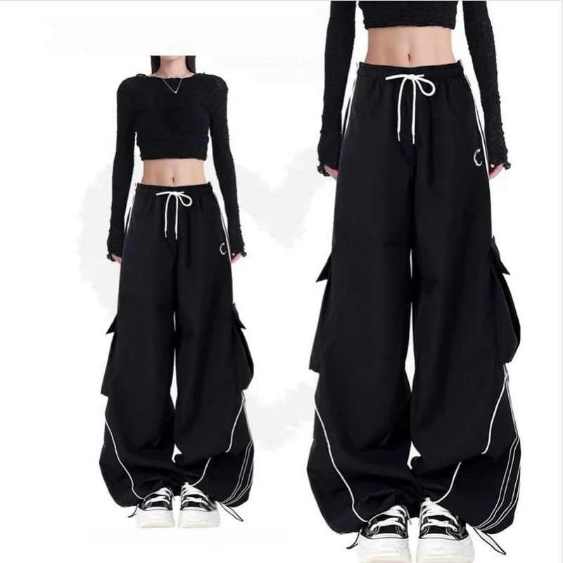 Y2K Cargo Pants Side Striped Women's Korean Style Wide Leg Baggy Trousers Streetwear Autunm Harajuku Hip Hop Balloon Sweatpants