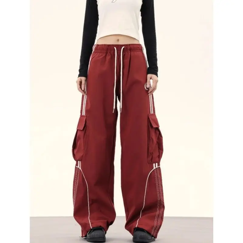 Y2K Cargo Pants Side Striped Women's Korean Style Wide Leg Baggy Trousers Streetwear Autunm Harajuku Hip Hop Balloon Sweatpants