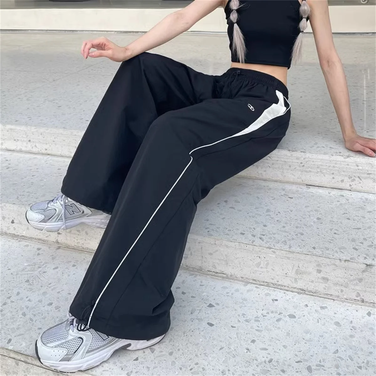 Y2K Cargo Pants Side Striped Women's Korean Style Wide Leg Baggy Trousers Streetwear Autunm Harajuku Hip Hop Balloon Sweatpants