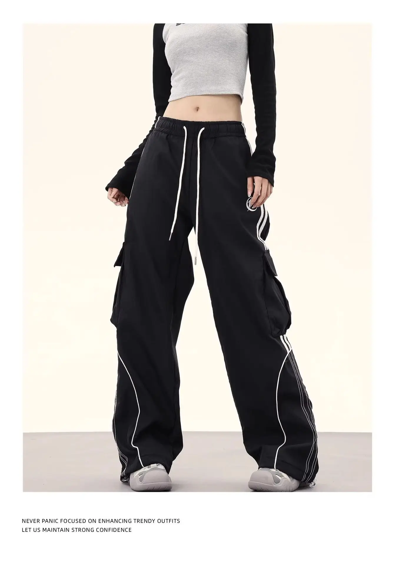Y2K Cargo Pants Side Striped Women's Korean Style Wide Leg Baggy Trousers Streetwear Autunm Harajuku Hip Hop Balloon Sweatpants