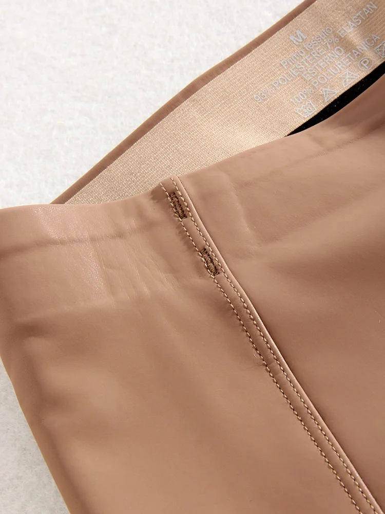 KarSaNy High Waist Fleece Winter Leather Pants For Women Beige PU Windproof Trousers Skinny Velvet Warm Pants Women Winter