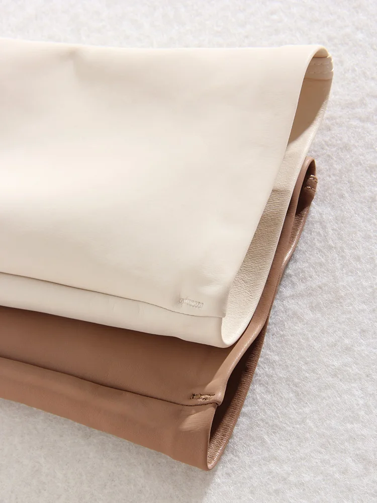 KarSaNy High Waist Fleece Winter Leather Pants For Women Beige PU Windproof Trousers Skinny Velvet Warm Pants Women Winter
