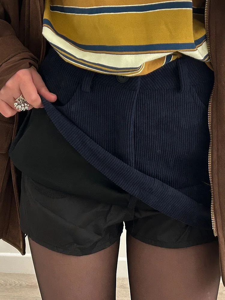 Autumn Corduroy Mini Skirt Burgundy For Women Brown Vintage A Line Short Skirts With Shorts Inside For Women Skirt Corduroy Fall