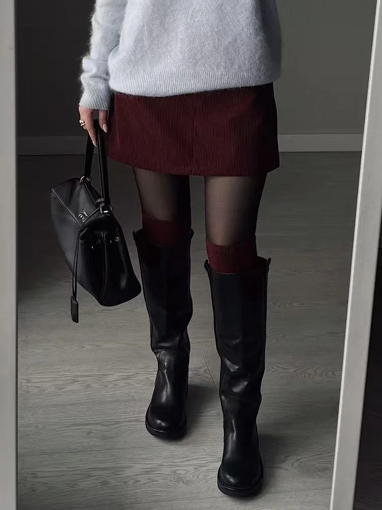 Autumn Corduroy Mini Skirt Burgundy For Women Brown Vintage A Line Short Skirts With Shorts Inside For Women Skirt Corduroy Fall