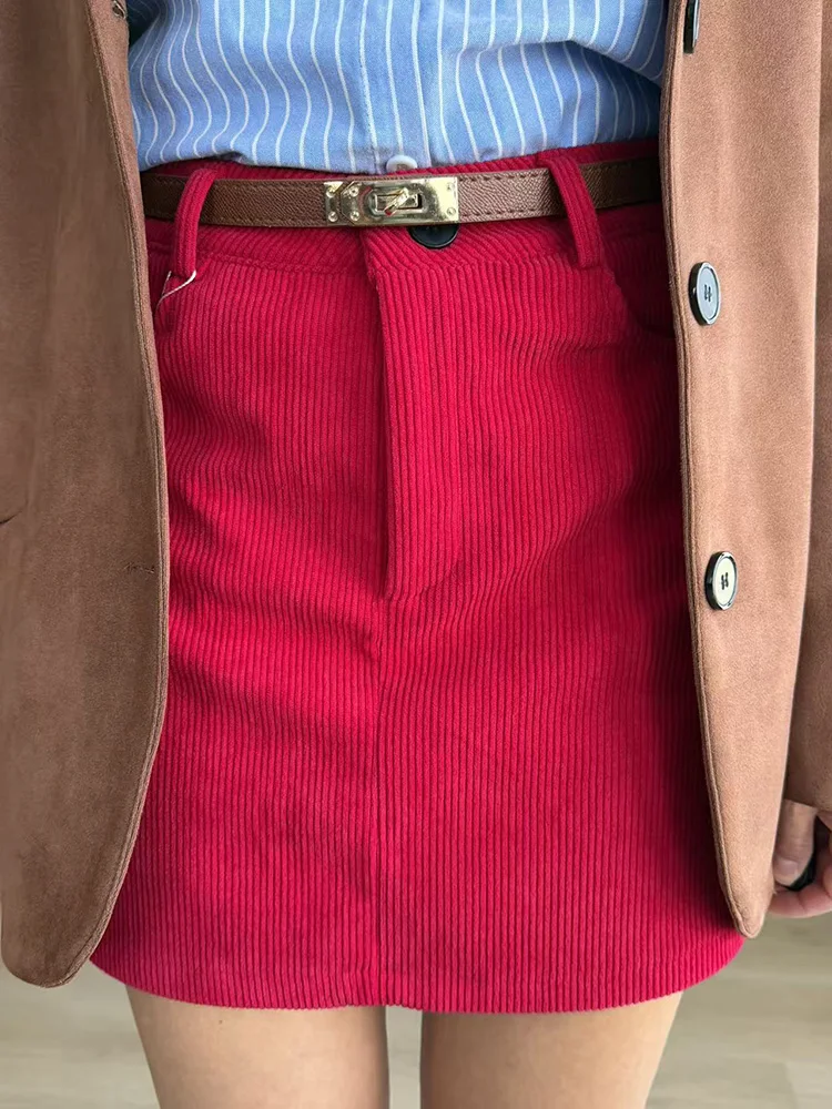 Autumn Corduroy Mini Skirt Burgundy For Women Brown Vintage A Line Short Skirts With Shorts Inside For Women Skirt Corduroy Fall