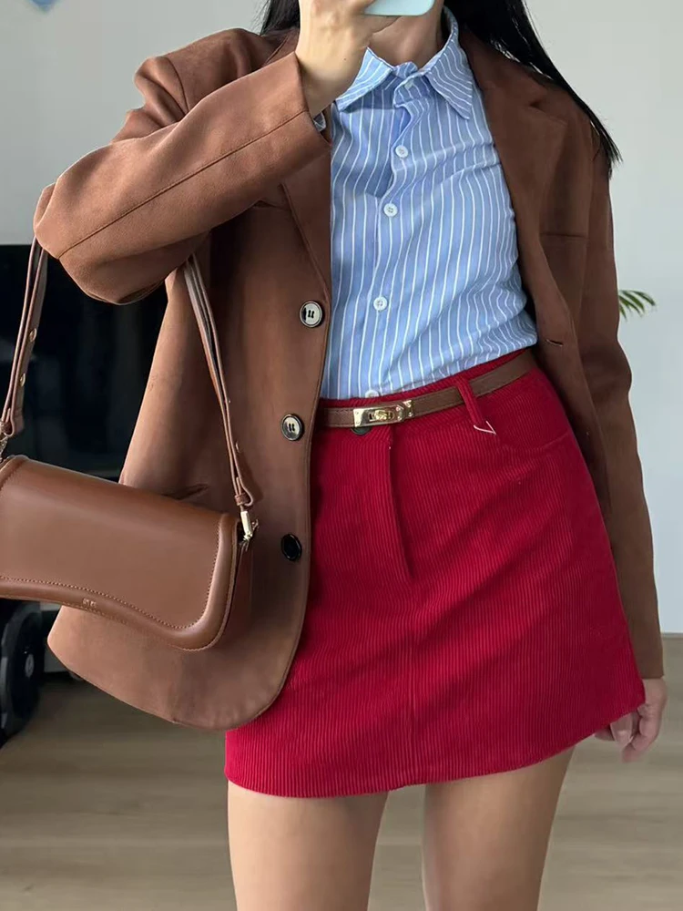 Autumn Corduroy Mini Skirt Burgundy For Women Brown Vintage A Line Short Skirts With Shorts Inside For Women Skirt Corduroy Fall