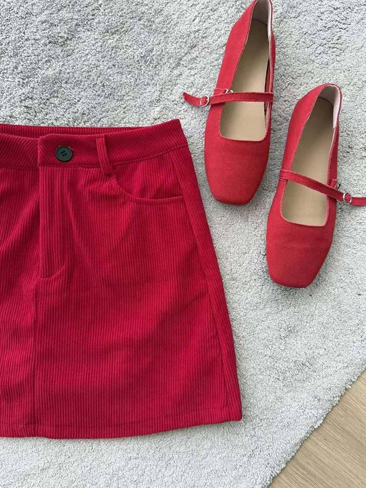 Autumn Corduroy Mini Skirt Burgundy For Women Brown Vintage A Line Short Skirts With Shorts Inside For Women Skirt Corduroy Fall
