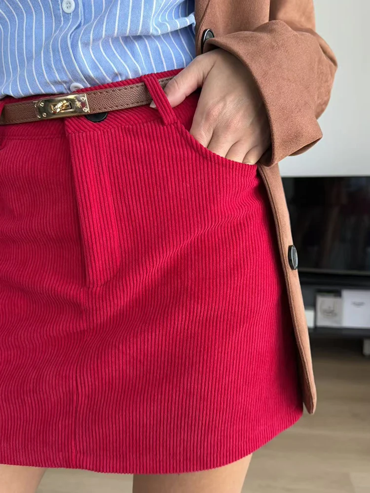Autumn Corduroy Mini Skirt Burgundy For Women Brown Vintage A Line Short Skirts With Shorts Inside For Women Skirt Corduroy Fall