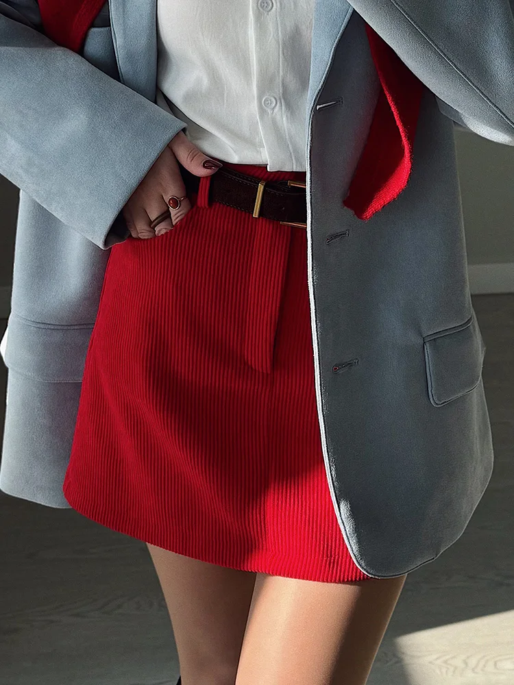 Autumn Corduroy Mini Skirt Burgundy For Women Brown Vintage A Line Short Skirts With Shorts Inside For Women Skirt Corduroy Fall