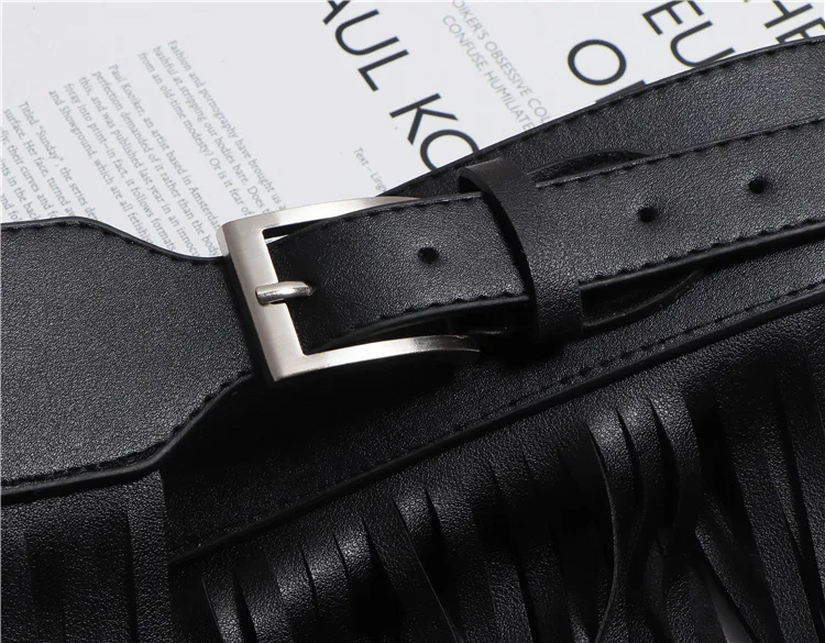 LANMREM Basics PU Leather Skirt Women Belt Black Color High Street Decoration Full Tassels Skirts Female New Fashion 2DC1326