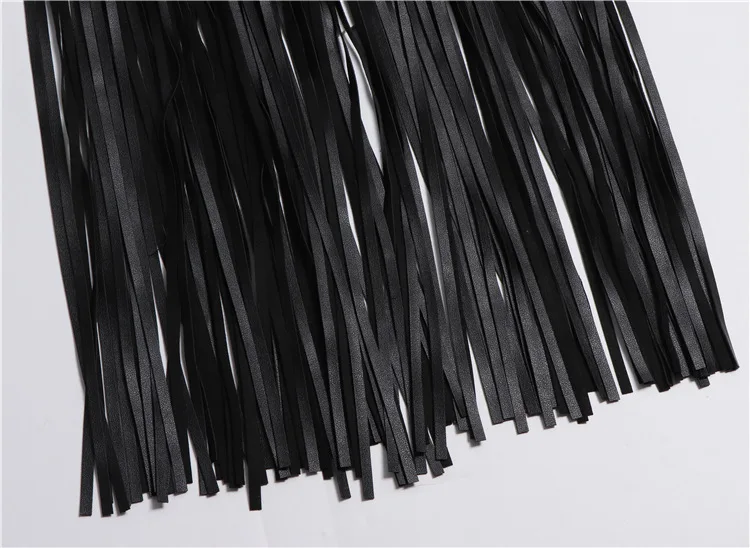 LANMREM Basics PU Leather Skirt Women Belt Black Color High Street Decoration Full Tassels Skirts Female New Fashion 2DC1326