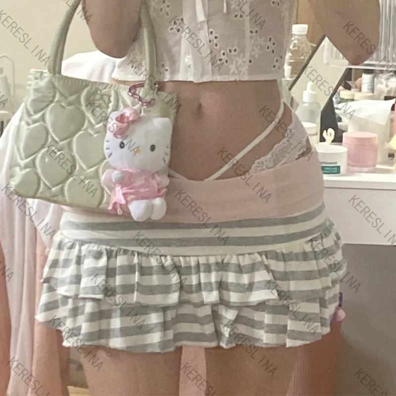 European and American cross-border sweet style striped contrasting color summer A-line casual cake skirt half skirt versatile