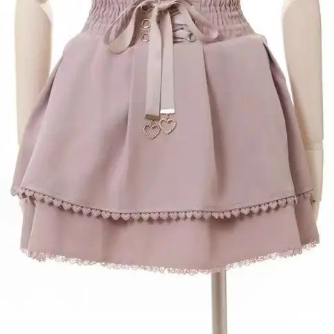 Japanese Kawaii Mini Cake Skirts Womens Jupe Fairy Bandage Lolita High Waist Y2k Aesthetic Sweet Lace Gothic JK Faldas Skirt