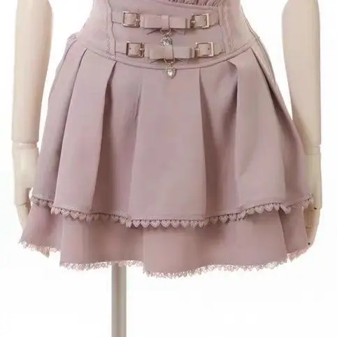 Japanese Kawaii Mini Cake Skirts Womens Jupe Fairy Bandage Lolita High Waist Y2k Aesthetic Sweet Lace Gothic JK Faldas Skirt