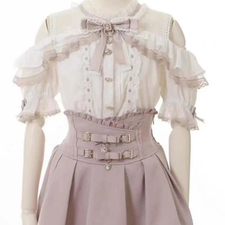 Japanese Kawaii Mini Cake Skirts Womens Jupe Fairy Bandage Lolita High Waist Y2k Aesthetic Sweet Lace Gothic JK Faldas Skirt