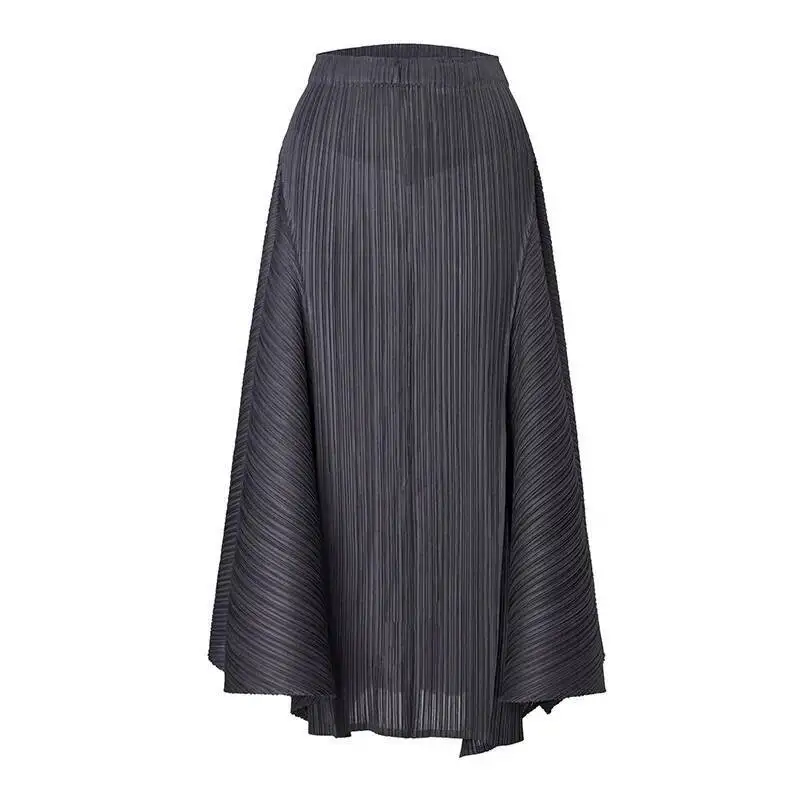 LANMREM 2025 New Irregular Splicing Solid Color Pleated Half Skirt Fashionable Slimming Elastic High Waist A-line Skirts 2DB2852