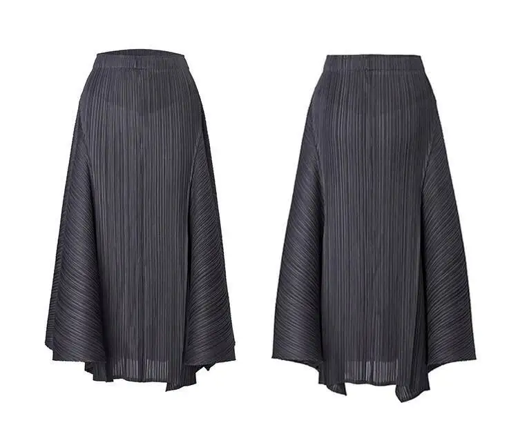 LANMREM 2025 New Irregular Splicing Solid Color Pleated Half Skirt Fashionable Slimming Elastic High Waist A-line Skirts 2DB2852