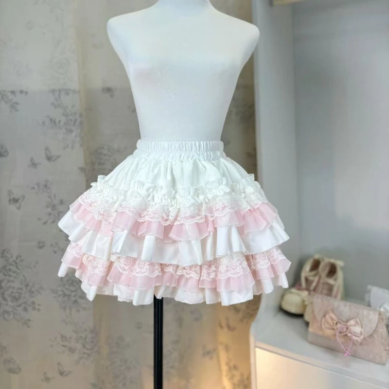 Lolita Style Princess Vintage Cake Skirt Sweet Kawaii Women Cute Lace Ruffles Party Mini Skirts Harajuku Y2k Faldas Mujer