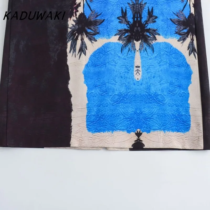 KADUWAKI Corset Summer New Fashion Holiday Printed Midi Long Skirt Zipper High Waist A Line Straight Skirts Vent Back Female Y2K