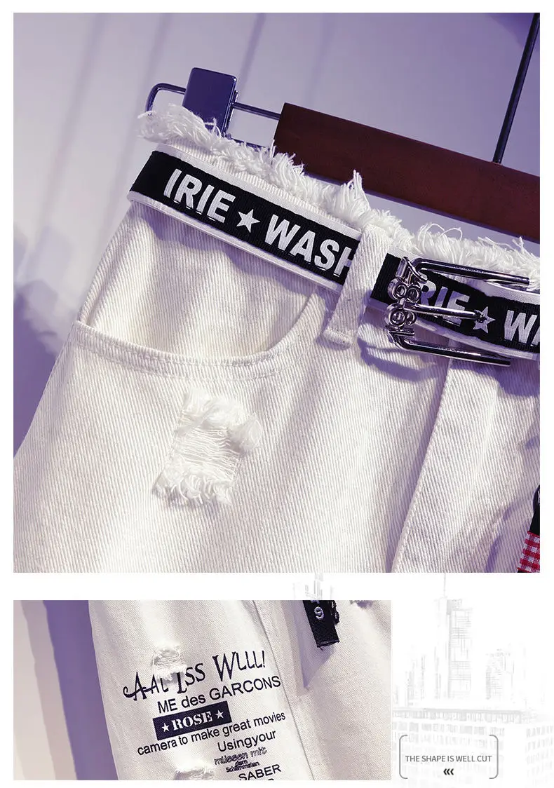 2025 New Women Skirt White Denim Long Skirts Letter Print Korean Style Fashion Hole Oversize Plus Size Female Skirts