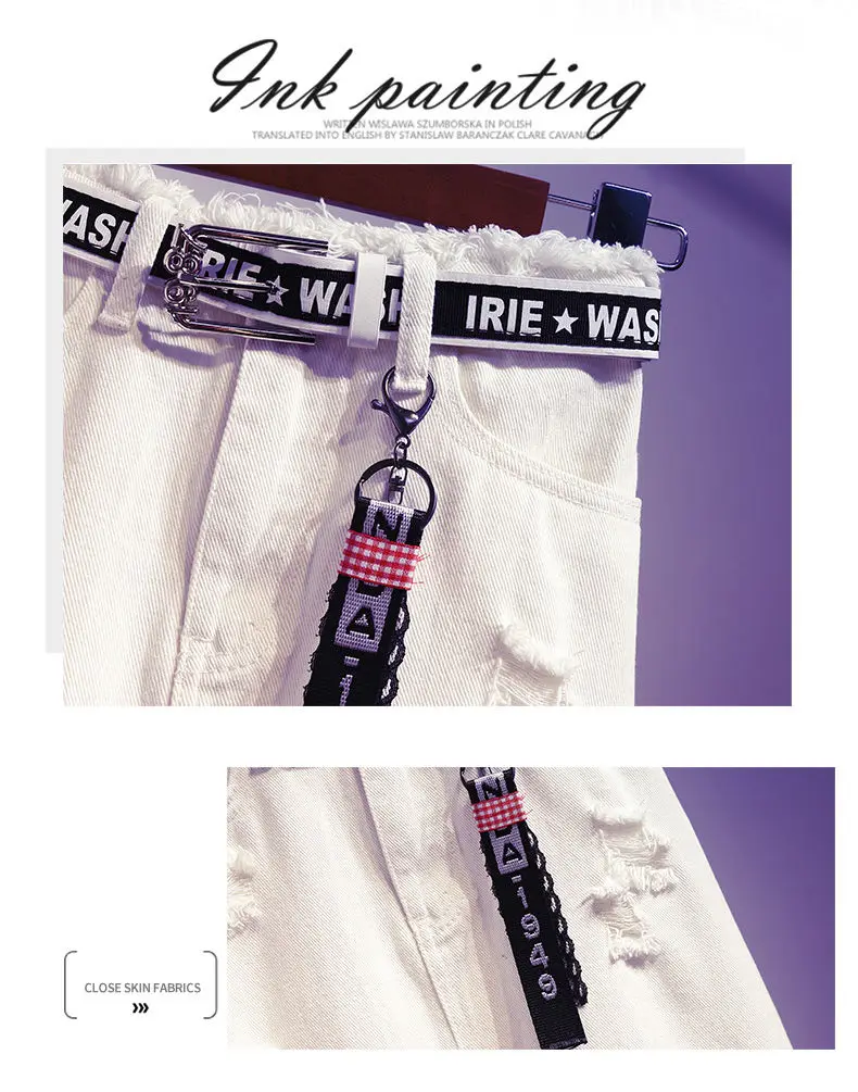 2025 New Women Skirt White Denim Long Skirts Letter Print Korean Style Fashion Hole Oversize Plus Size Female Skirts