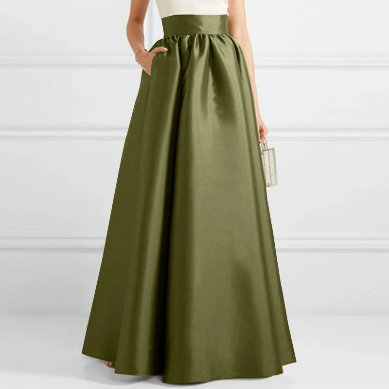 ZANZEA Women Satin Silk Black Maxi Long Skirts Elegant Luxury High Waisted A-Line Party Jupe Femme with Back Zipper Faldas Mujer