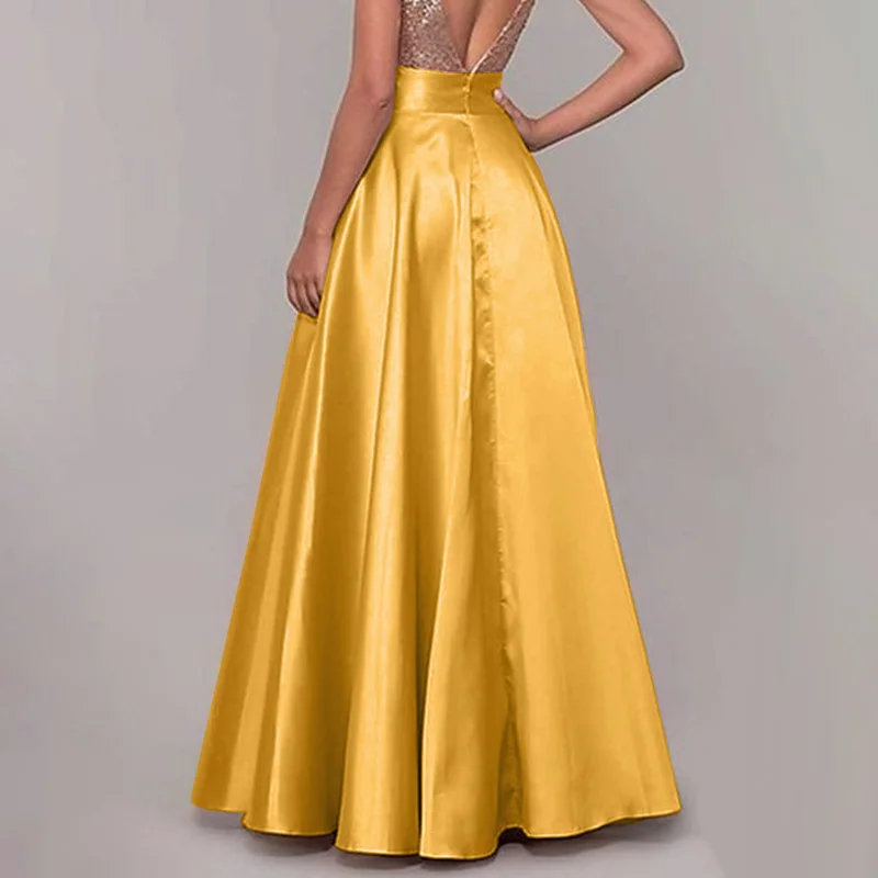 ZANZEA Women Satin Silk Black Maxi Long Skirts Elegant Luxury High Waisted A-Line Party Jupe Femme with Back Zipper Faldas Mujer